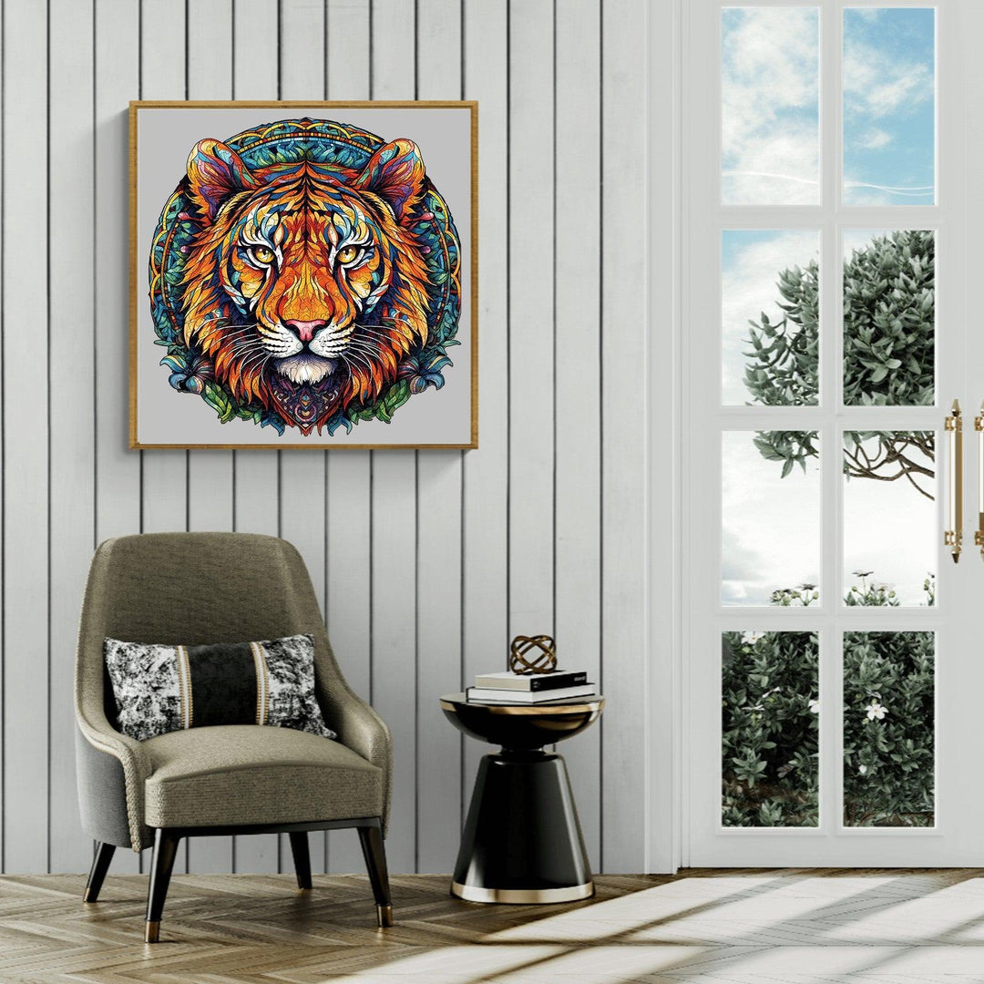 Mandala Tiger Wooden Jigsaw Puzzle-Woodbests