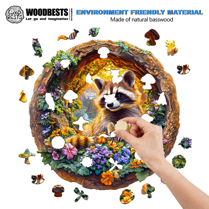 3D Raccoon on Vacation Wooden Jigsaw Puzzle - Woodbests
