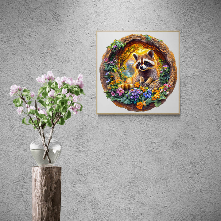 3D Raccoon on Vacation Wooden Jigsaw Puzzle - Woodbests