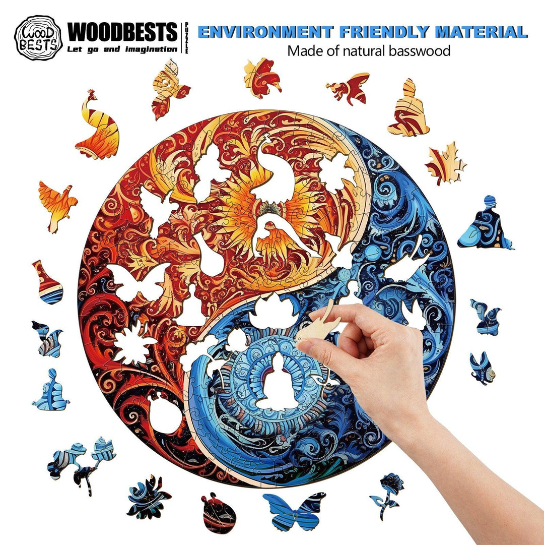 Yellow Blue Yin Yang Wooden Jigsaw Puzzle-Woodbests