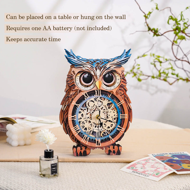 Eulen - 3D Holzuhr Puzzle Bastelset