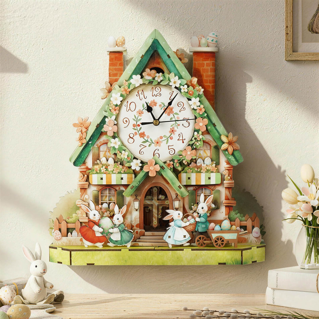 Ostereierhütte - 3D Holzuhr Puzzle Bastelset