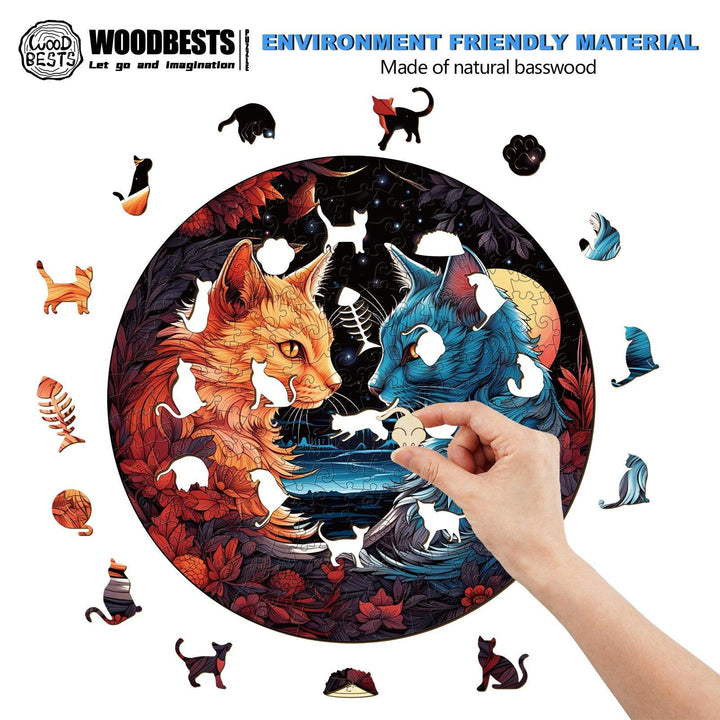 Yin Yang Cat-2 Wooden Jigsaw Puzzle-Woodbests