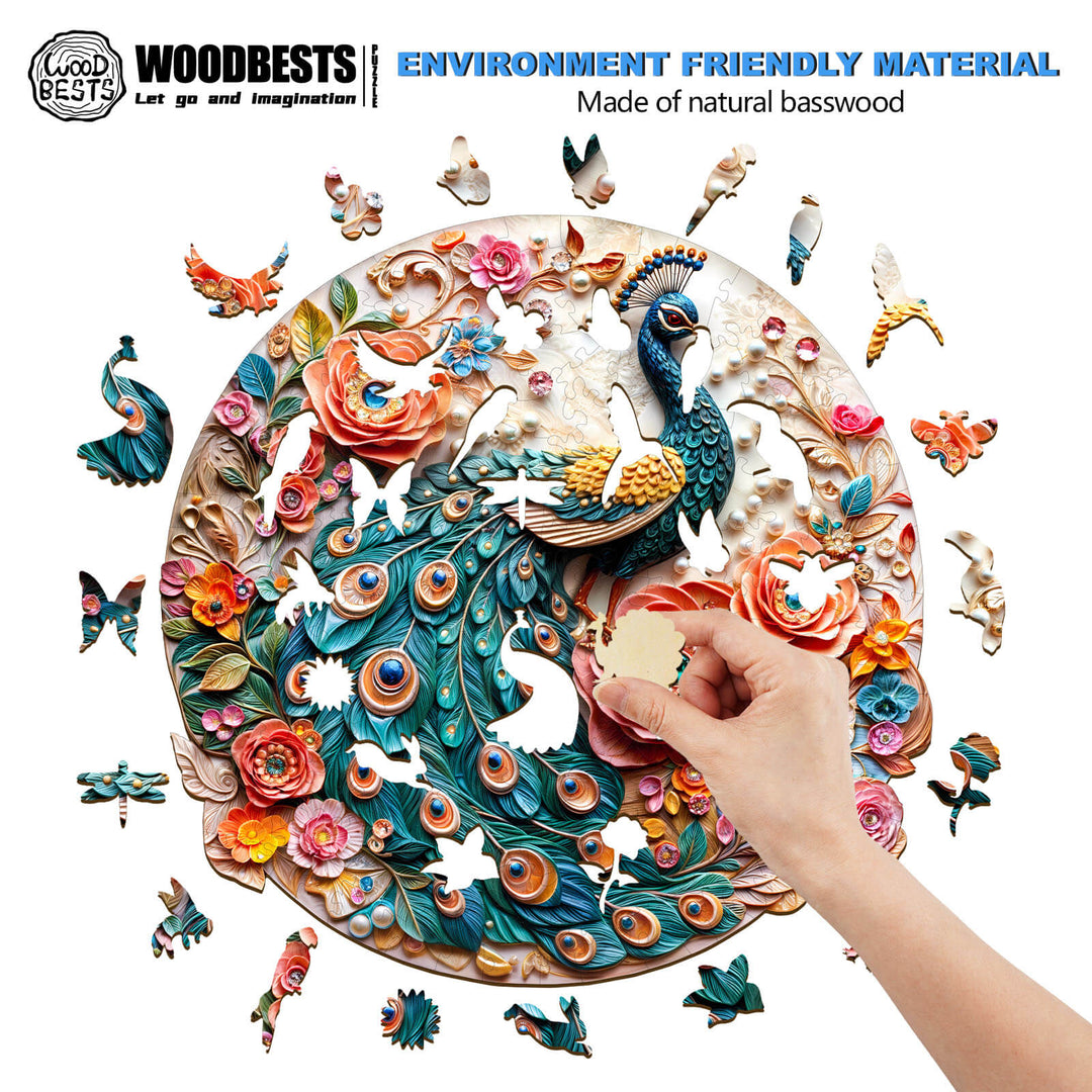 Jewel Peacock Wooden Jigsaw Puzzle - Woodbests
