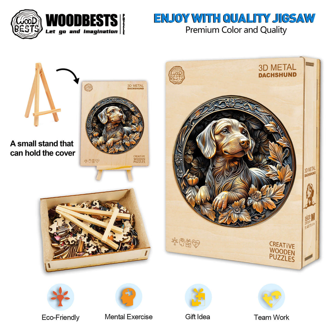 3D Metal Dachshund Wooden Jigsaw Puzzle - Woodbests