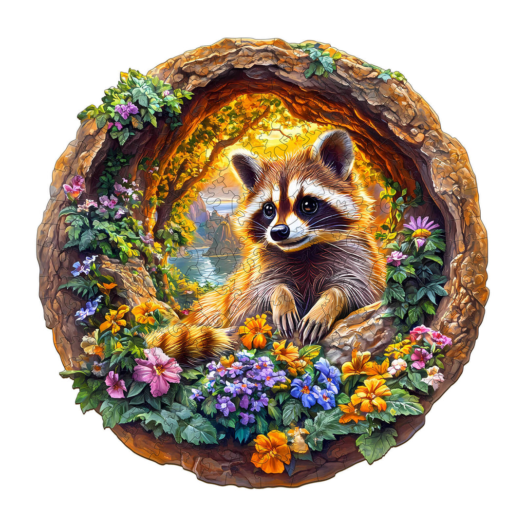 3D Raccoon on Vacation Wooden Jigsaw Puzzle - Woodbests