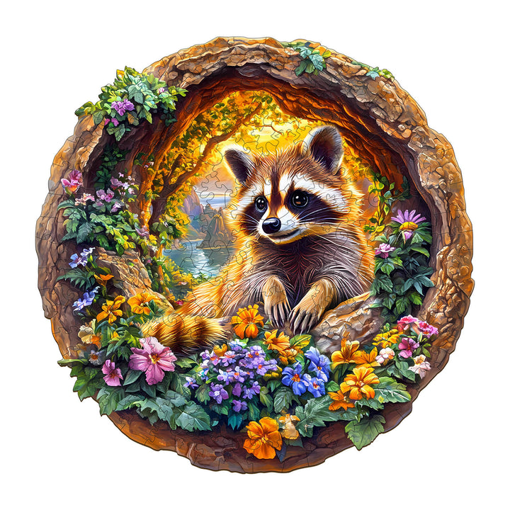 3D Raccoon on Vacation Wooden Jigsaw Puzzle - Woodbests