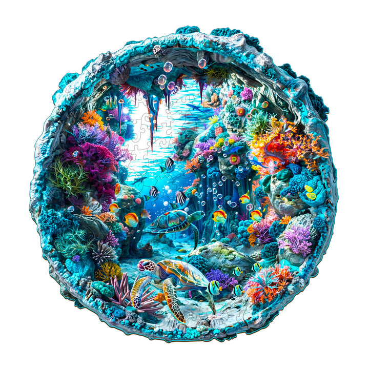 Vibrant 3D Seabed Wooden Jigsaw Puzzle featuring colorful fish and coral in an underwater scene.