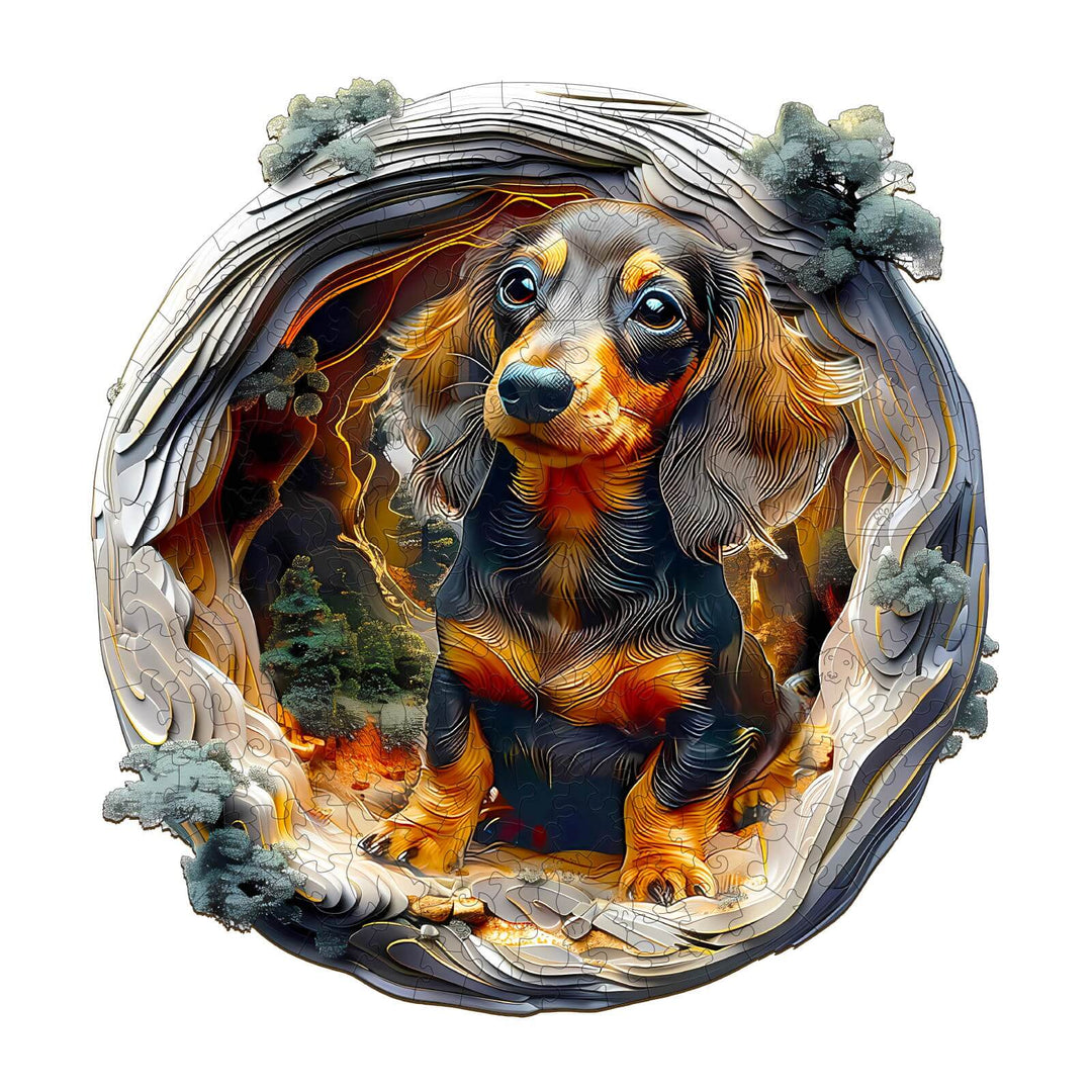 3D Dachshund-1 Wooden Jigsaw Puzzle featuring a charming long-eared dog design, perfect for all ages and puzzle lovers.