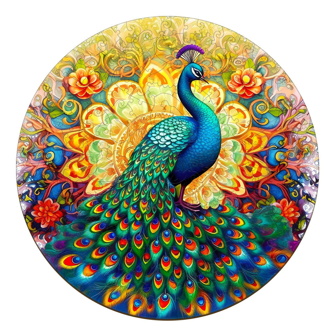 Mandala Peacock Wooden Jigsaw Puzzle-Woodbests
