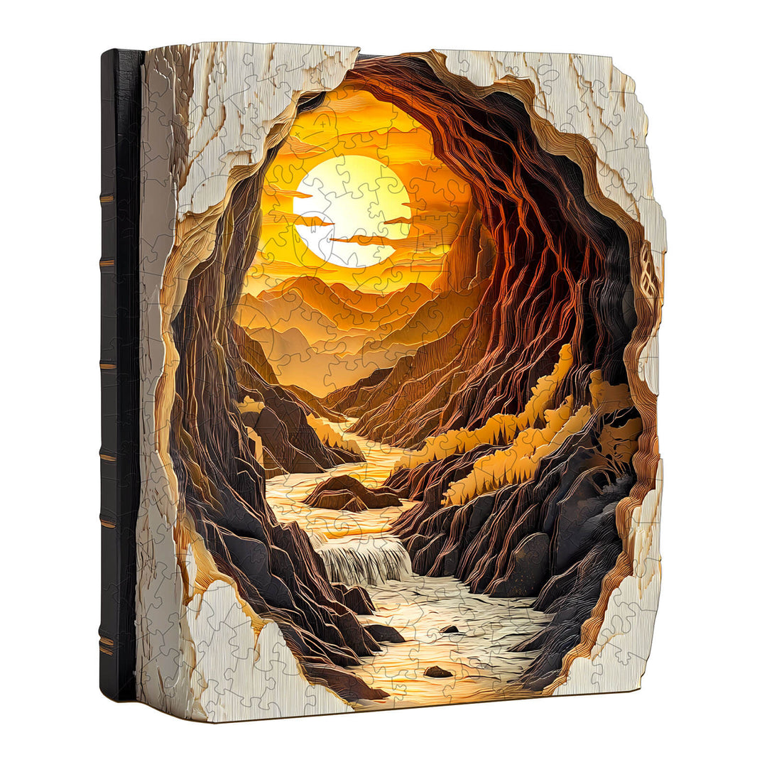 3D Sunset in a Book Wooden Jigsaw Puzzle - Woodbests
