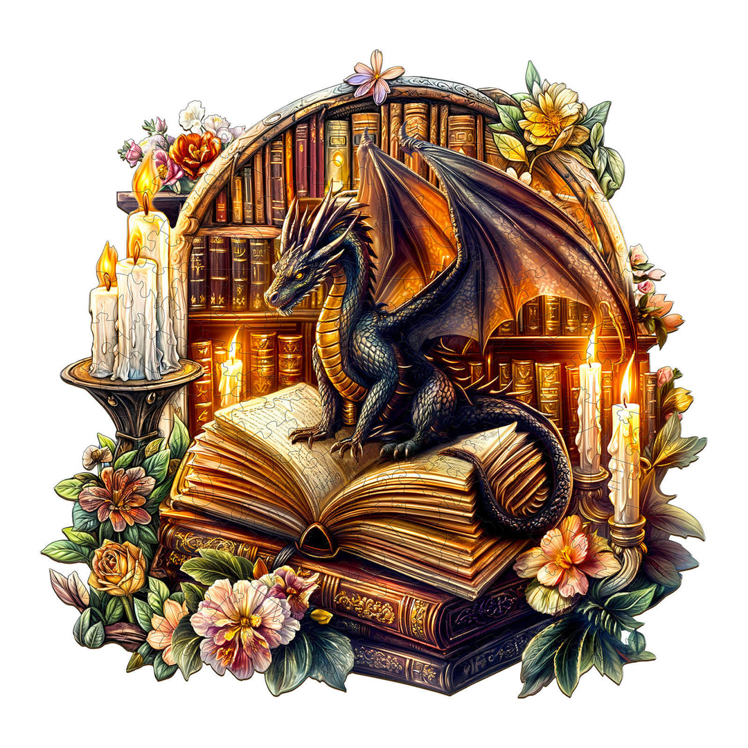 Dragon's Library-3 Wooden Jigsaw Puzzle - Woodbests
