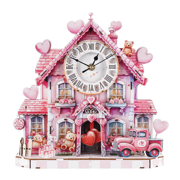 Sweetheart Cottage – 3D Holzuhr Puzzle Bastelset