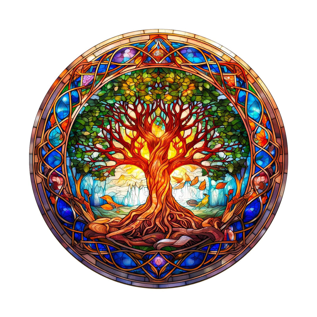 Stained Glass Tree of Life Wooden Jigsaw Puzzle