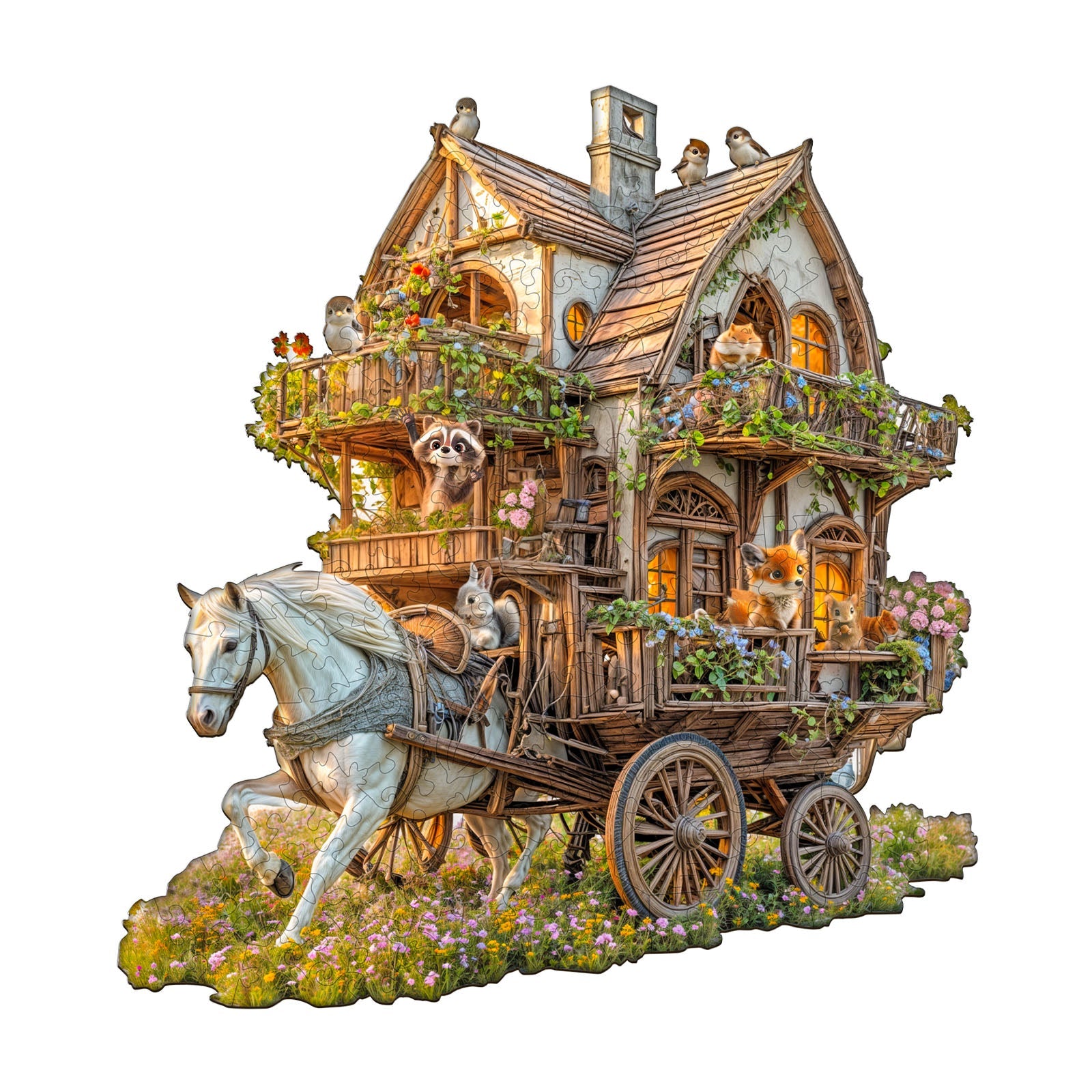 Tier-Kutsche Holzpuzzle