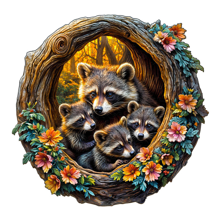 Waschbären-Familie Holzpuzzle