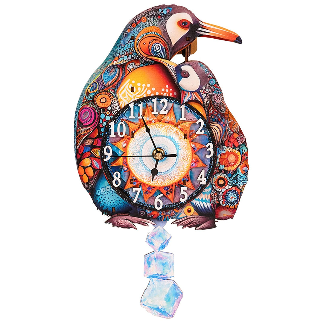 Eltern-Kind Pinguine - 3D Holzuhr Puzzle Bastelset