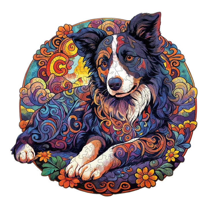 Mandala Border Collie Wooden Jigsaw Puzzle-Woodbests