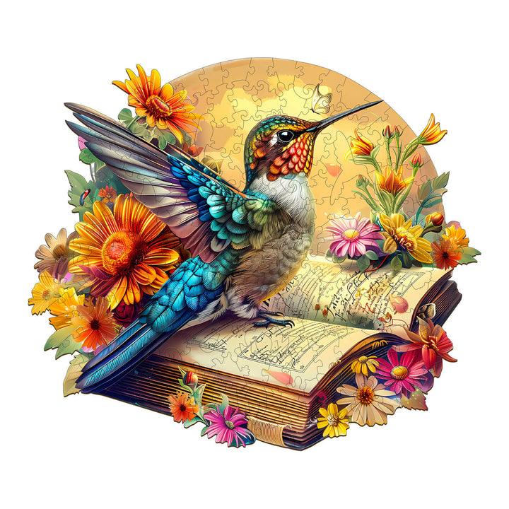 Kolibri auf Buch Holzpuzzle
