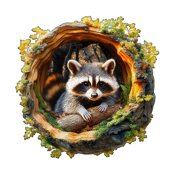 3D Baumloch Waschbär-2 Holzpuzzle