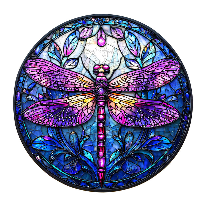 Colorful stained glass dragonfly design with intricate floral patterns, ideal for nature and art enthusiasts.
