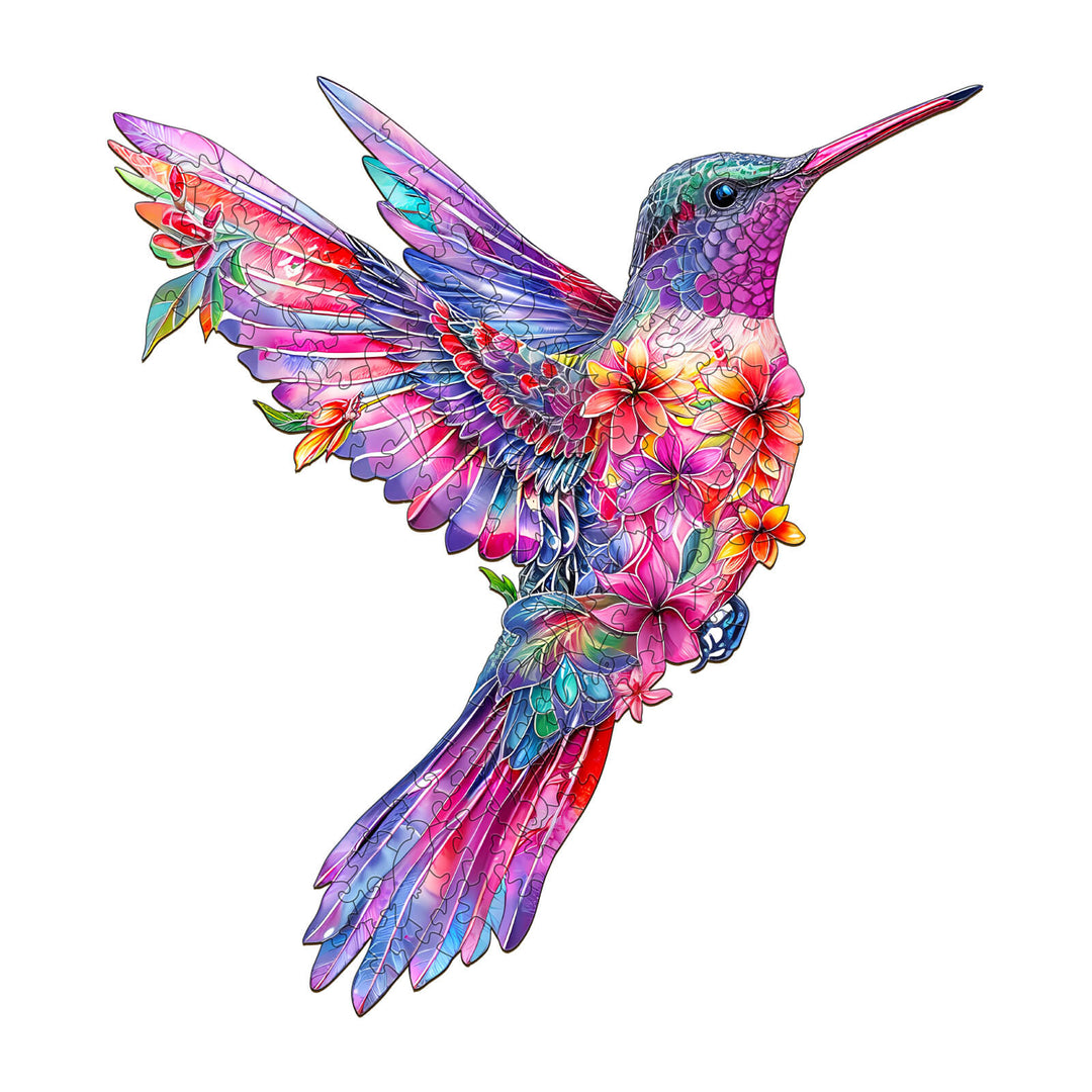 Colorful Hummingbird-3 wooden jigsaw puzzle design, promoting focus and cognitive skills through engaging puzzle solving.