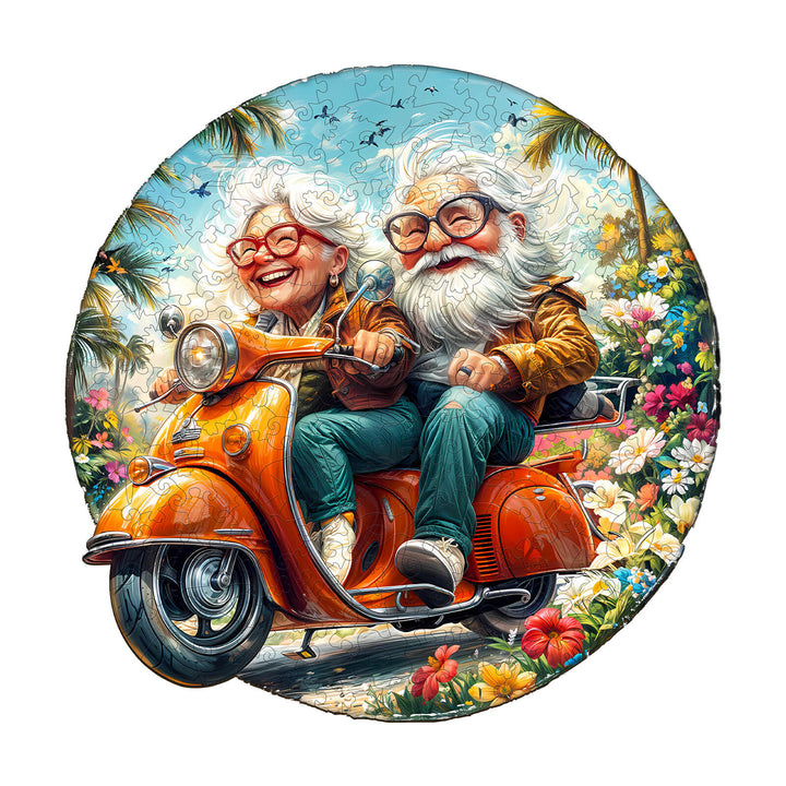 Motorcycle Granny-1 Wooden Jigsaw Puzzle