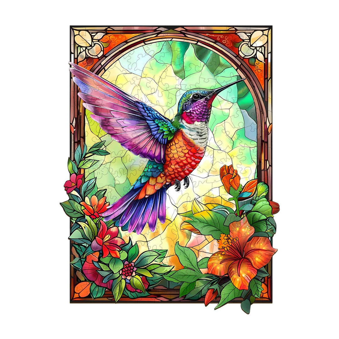 Stained Glass Hummingbird-3 Wooden Jigsaw Puzzle - Woodbests