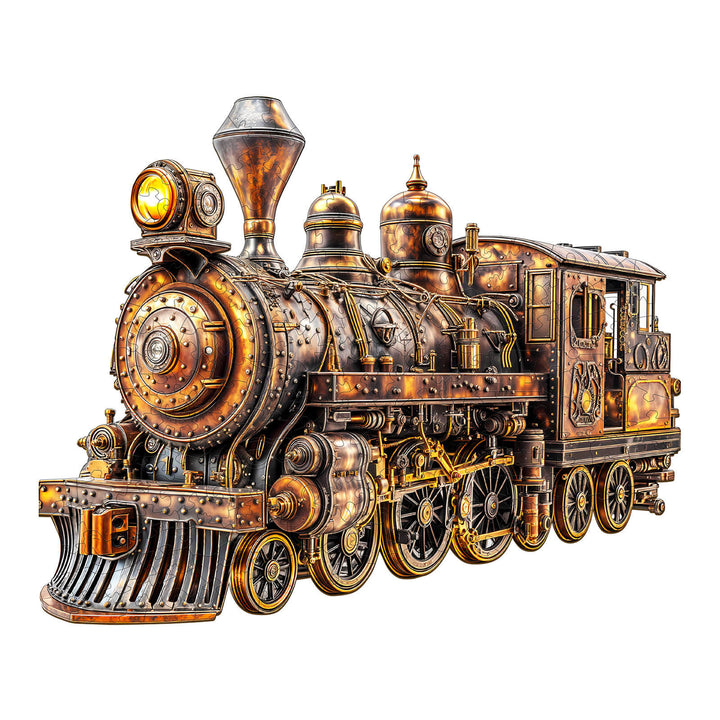Detailed 3D mechanical steam train illustration showcasing vintage design and intricate gears.
