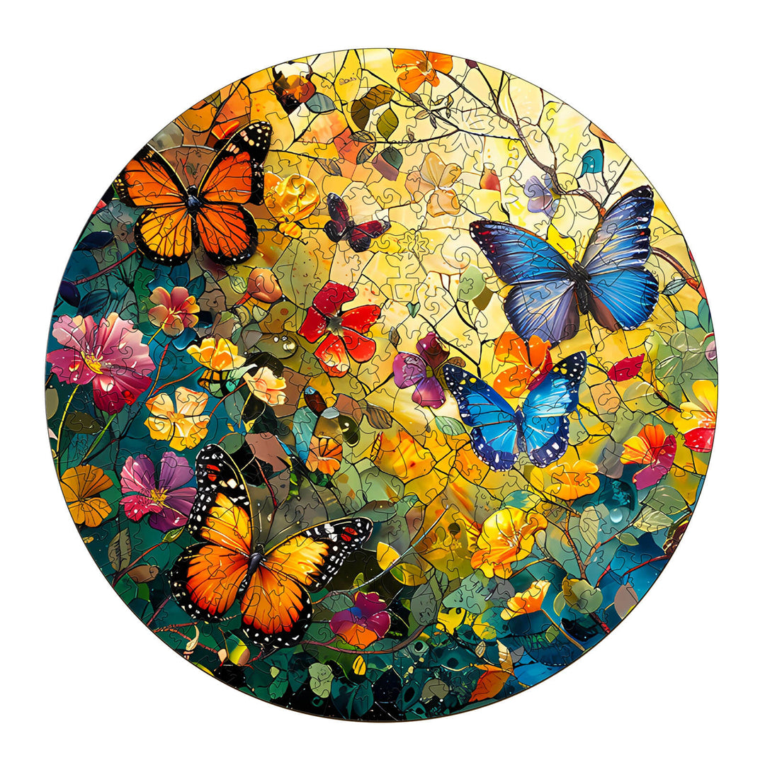 Colorful Butterflies and Flowers Wooden Jigsaw Puzzle, enhancing focus and mindfulness through engaging gameplay.