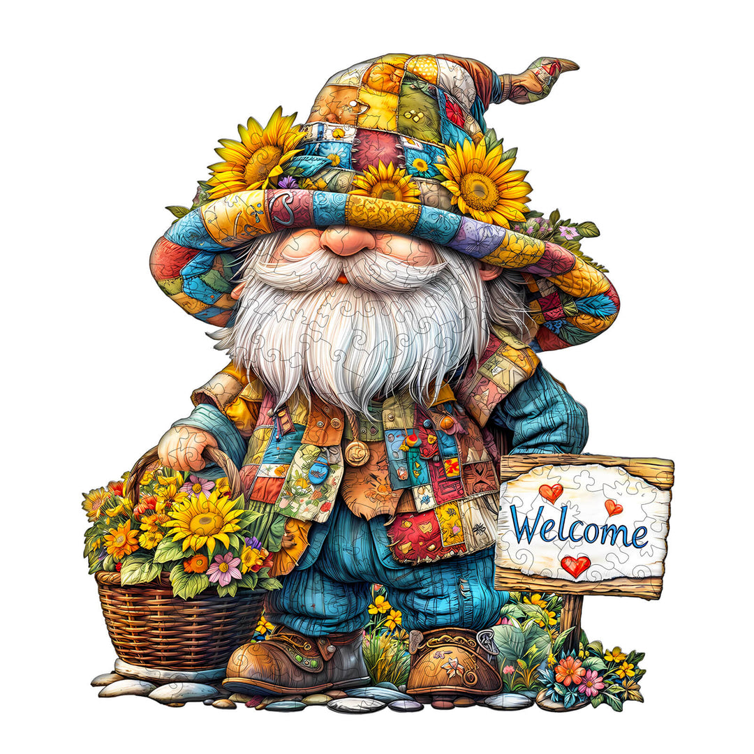 Sunflower gnome Wooden Jigsaw Puzzle
