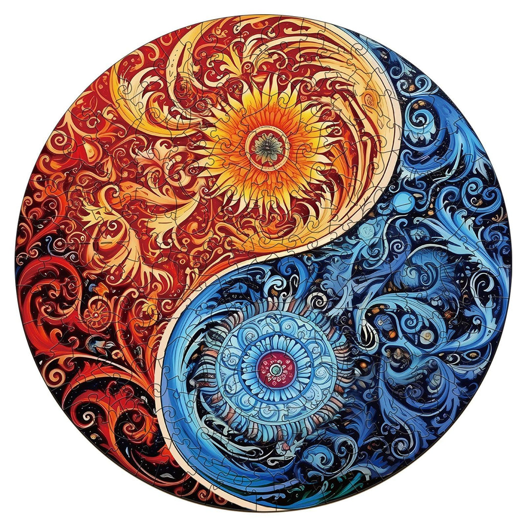 Yellow Blue Yin Yang Wooden Jigsaw Puzzle-Woodbests