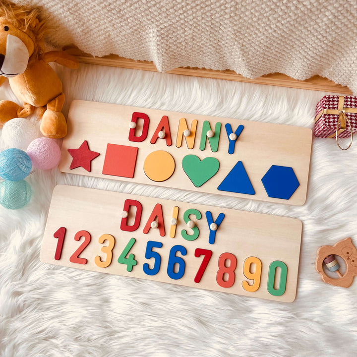 Personalisiertes Zahlen-und Formen Holz-Namen-Puzzle