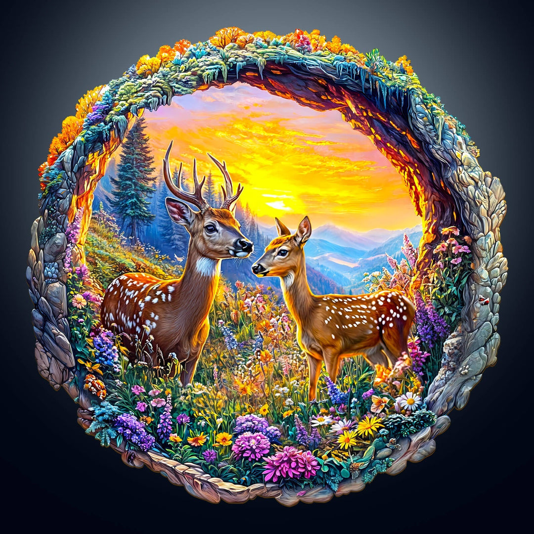 3D Deer among Flowers Wooden Jigsaw Puzzle - By Woodbests