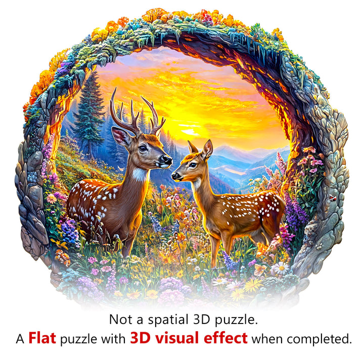 3D Deer among Flowers Wooden Jigsaw Puzzle - By Woodbests