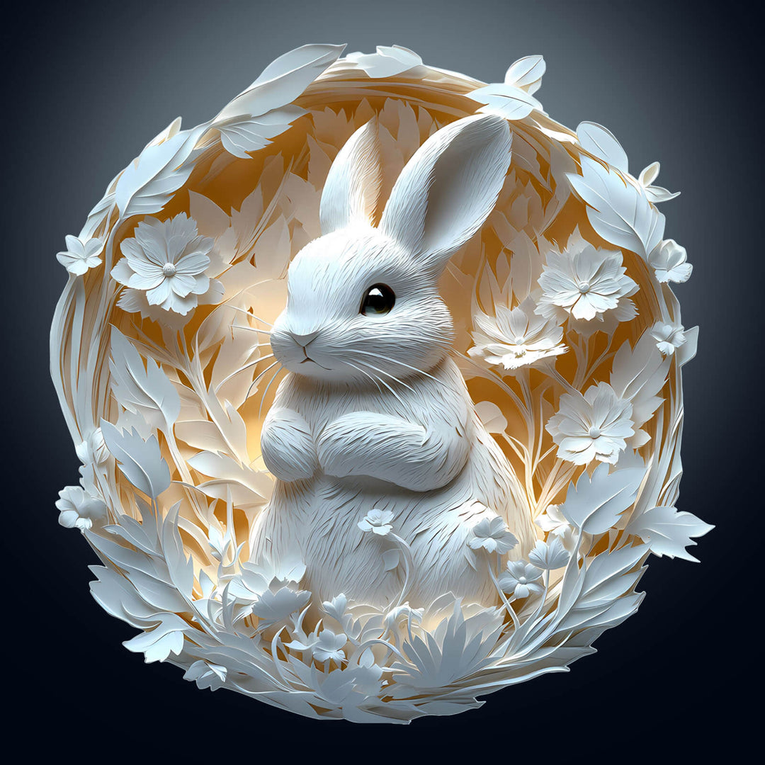 3D Paper Rabbit jigsaw puzzle with floral design, ideal for mind games and enhancing focus.