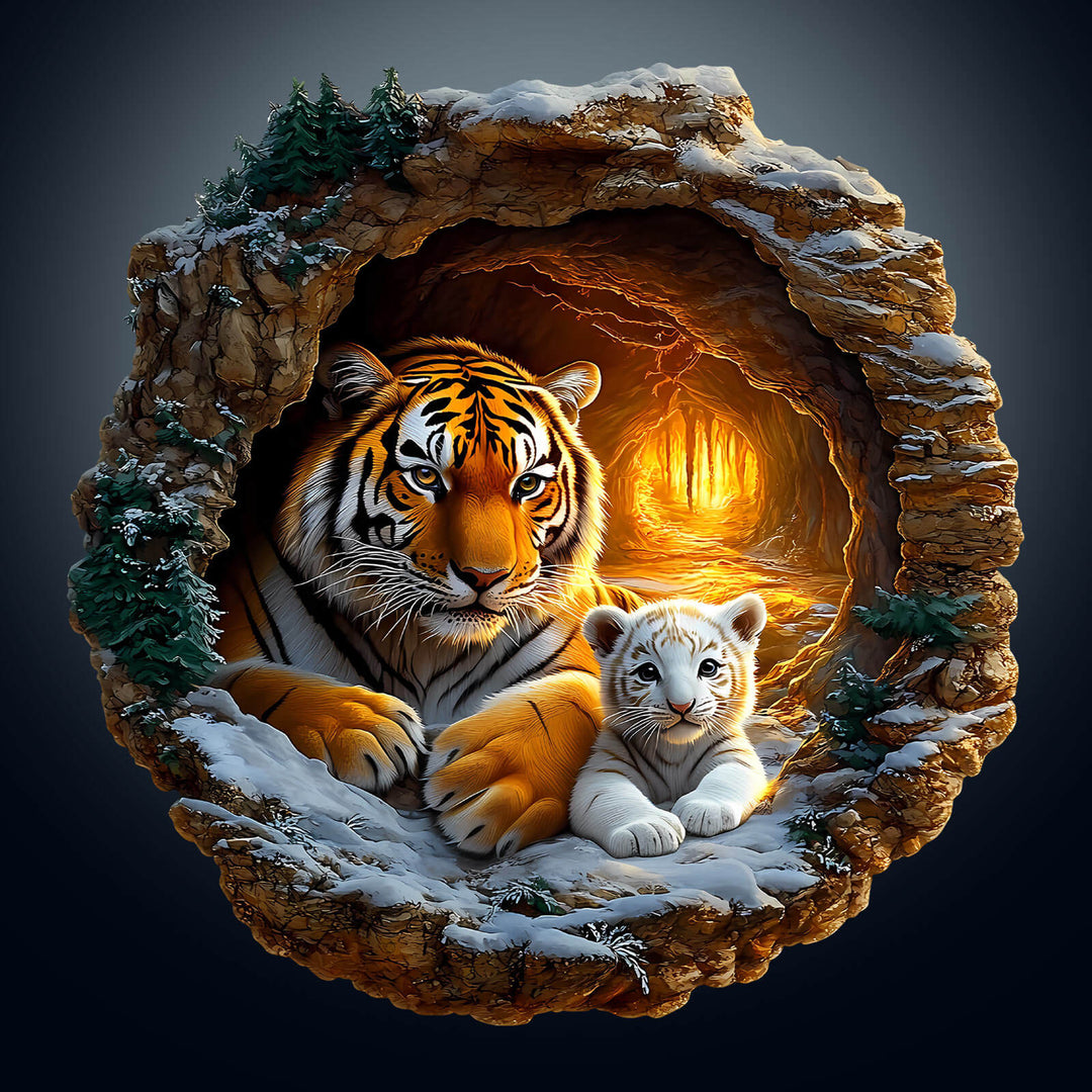 3D Tiger Family-2 Wooden Jigsaw Puzzle - Woodbests