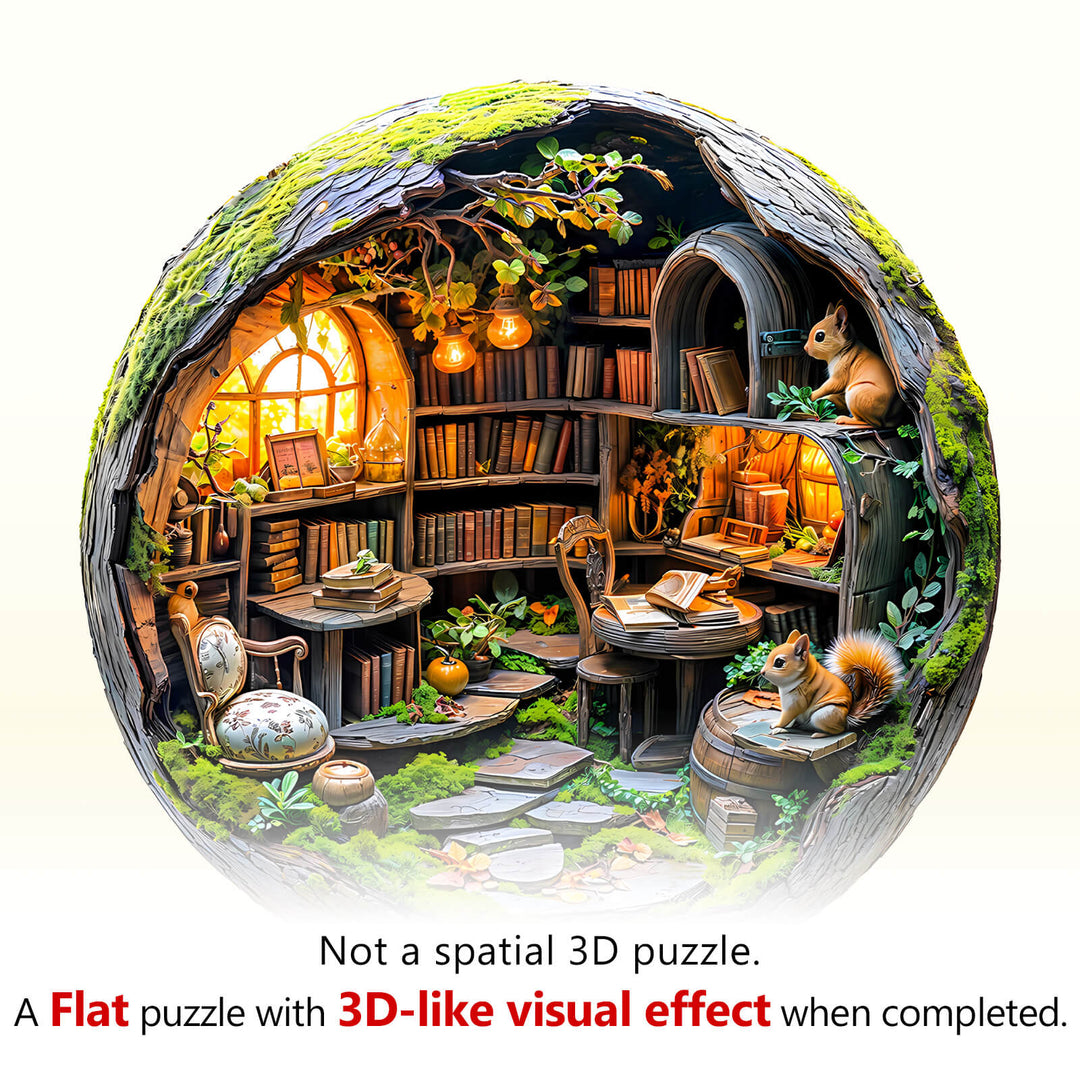 Moosbewachsene Bibliothek 3D-Holzpuzzle