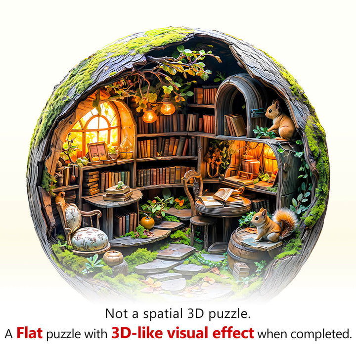 Moosbewachsene Bibliothek 3D-Holzpuzzle