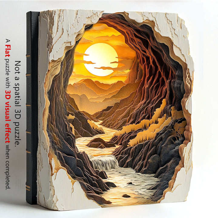 3D Sunset in a Book Wooden Jigsaw Puzzle - Woodbests