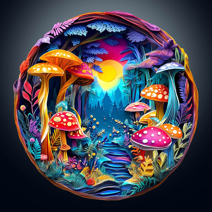 3D Colorful Paper Sculpture Mushroom Wooden Jigsaw Puzzle - By Woodbests