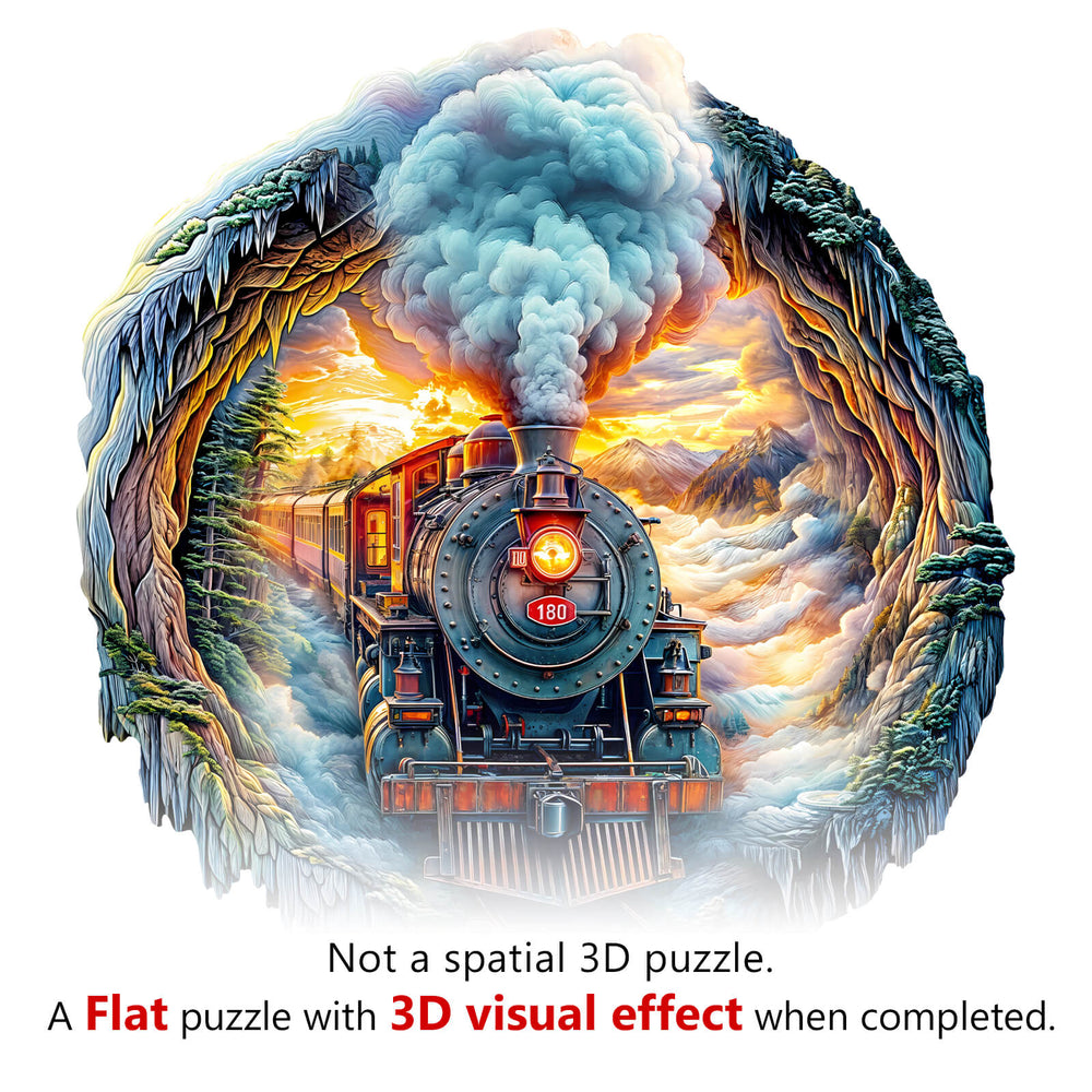 3D Steam Train wooden jigsaw puzzle, flat puzzle creates immersive 3D visual effects upon completion, ideal for mind games.