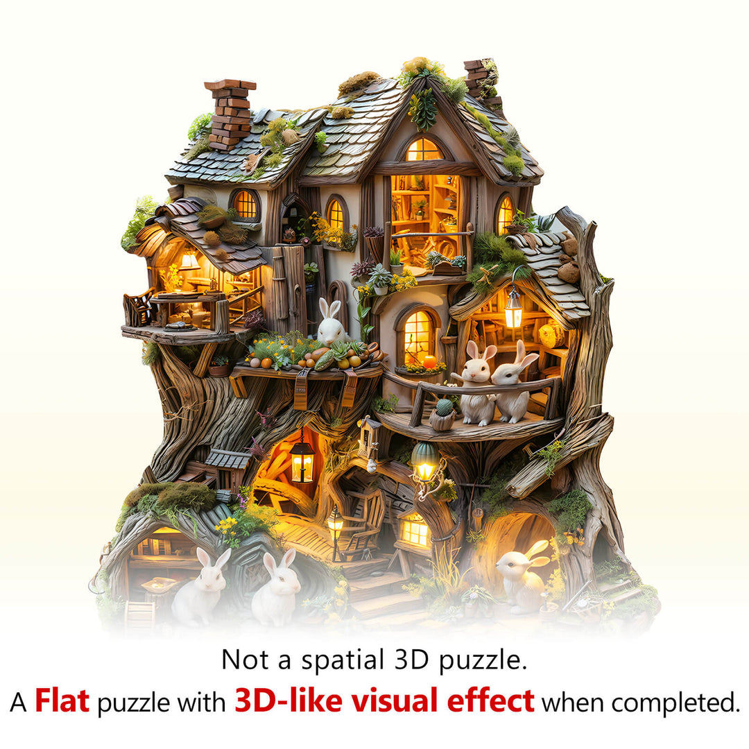 Rabbit's Tree House  Wooden Jigsaw Puzzle