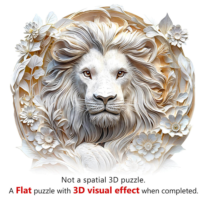 3D Paper Lion puzzle with floral details, showcasing a 3D visual effect in a flat design when completed.