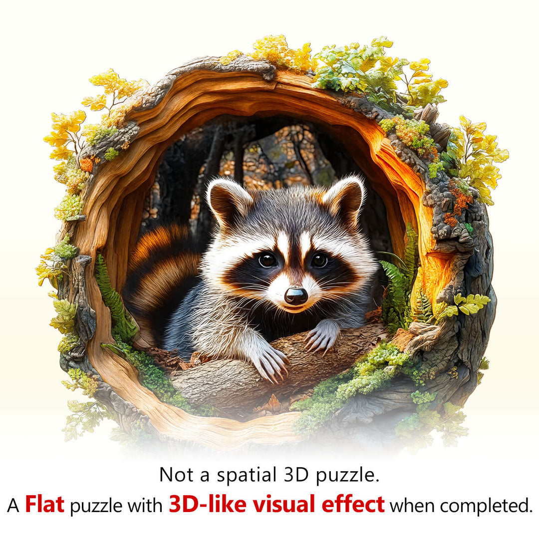 3D Baumloch Waschbär-2 Holzpuzzle
