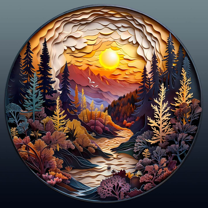 3D Sunset Forest Wooden Jigsaw Puzzle - Woodbests
