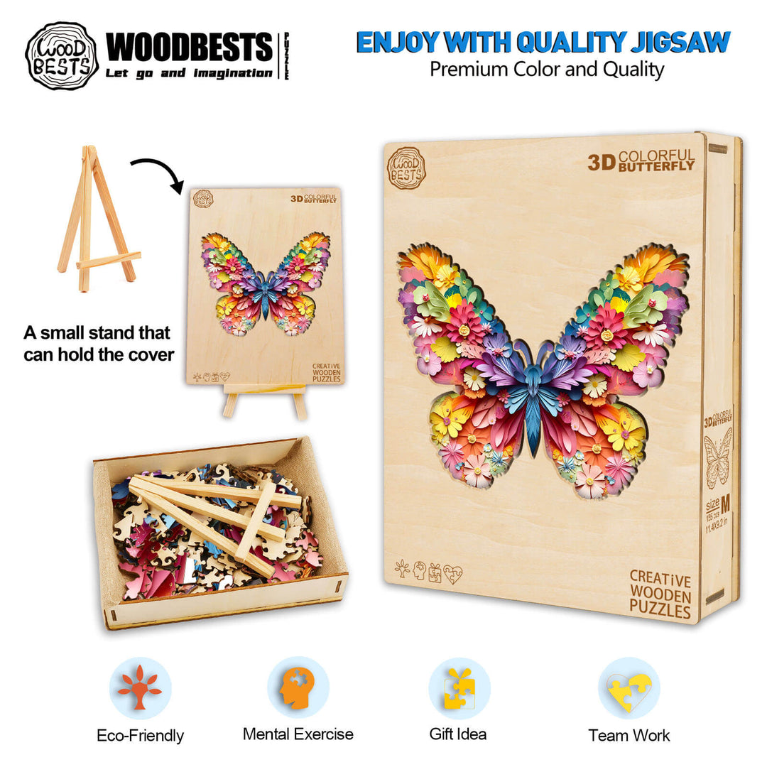 3D Colorful Butterfly Wooden Jigsaw Puzzle - By Woodbests