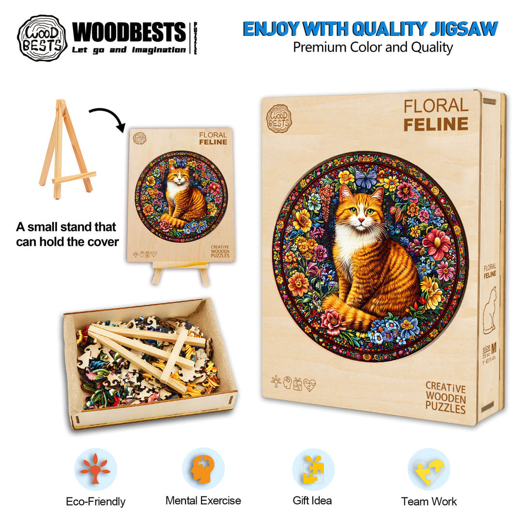 Blumen-Katzen Holzpuzzle
