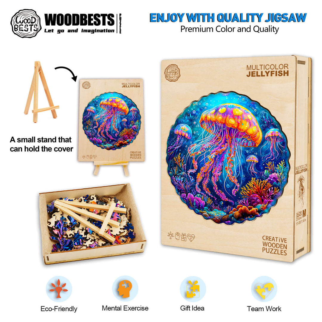 Bunte-Quallen Holzpuzzle