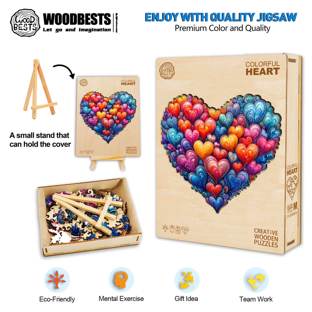 Buntes-Herz Holzpuzzle